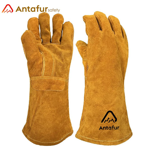 14" TIG MIG Cowhide Split Leather Welding Metal Working Industrial Maintenance Heat Flame Resistant Safety Gloves